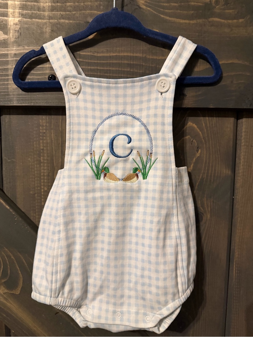 Blue Gingham Monogram Baby One-Piece Romper New Without Tag